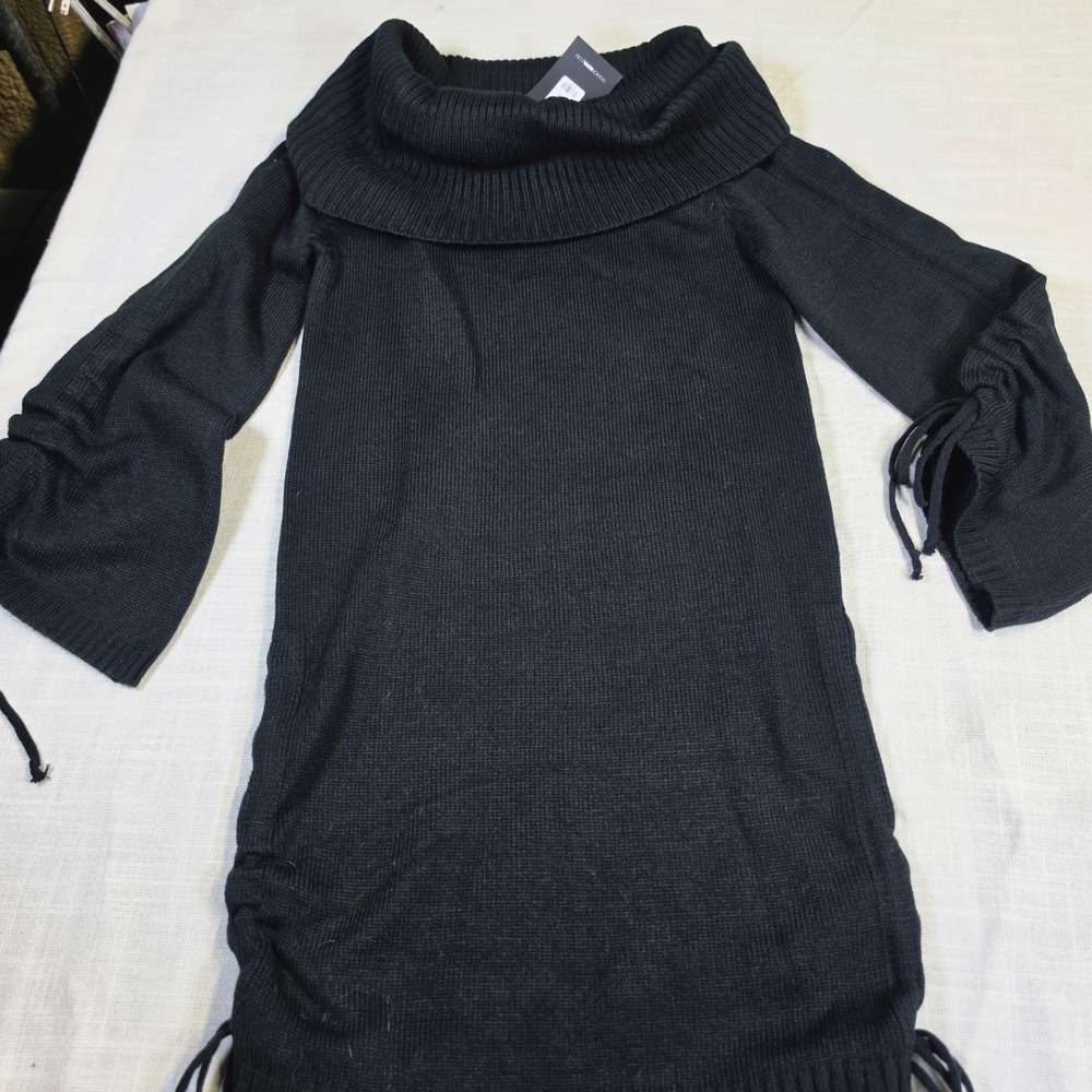 Fashion Nova Black Cowl Neck Ruched Drawstring Sweater Dress Medium 9944WH